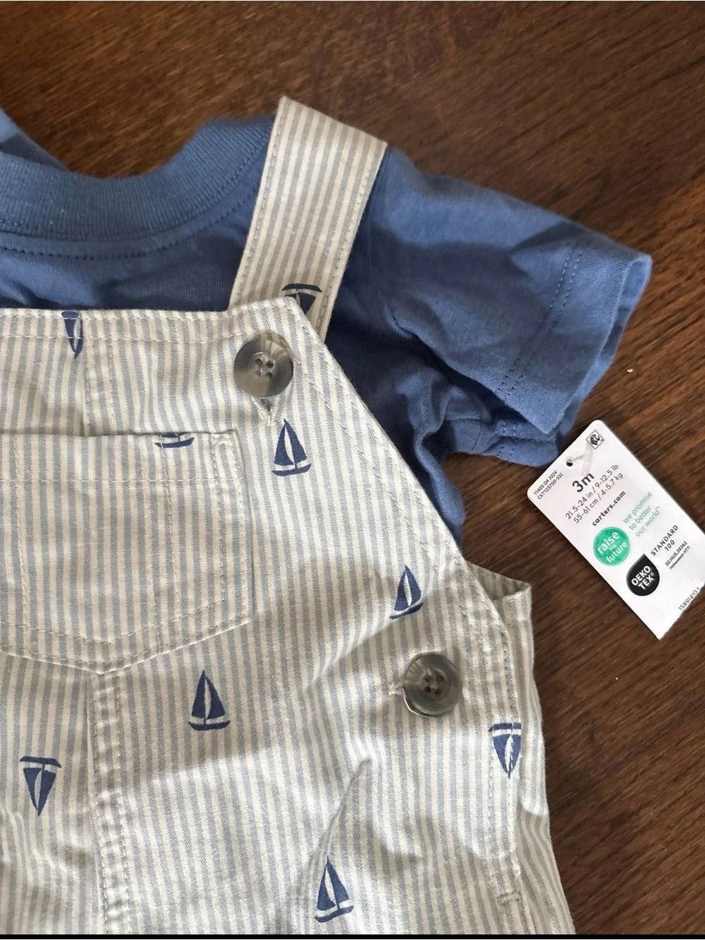 Carter's Blue Tee with Striped Sailboat Short Overalls